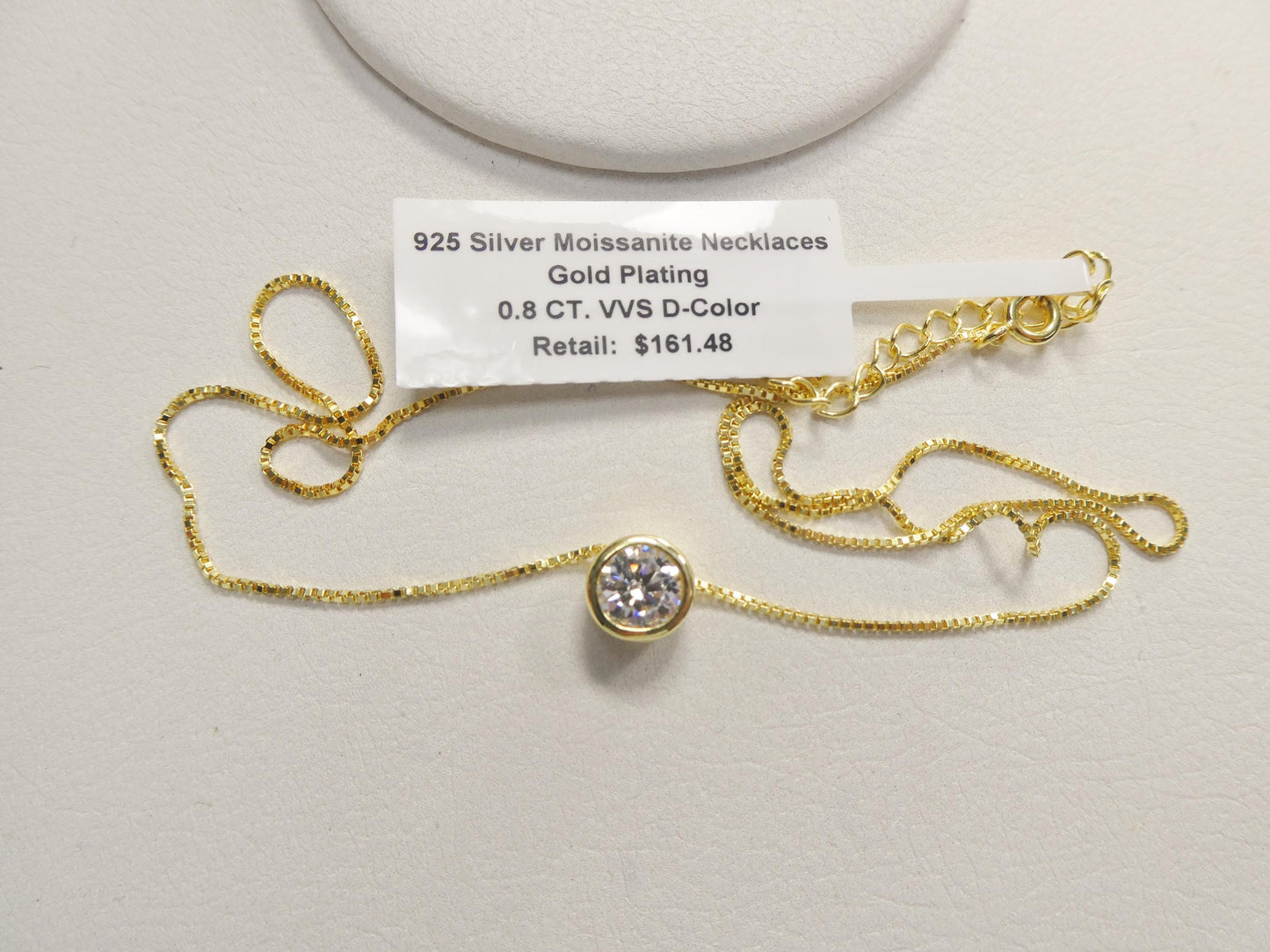 925 sterling silver round bezel setting moissanite necklace