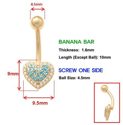 14k Real Solid Yellow Gold Heart Belly Button Ring Piercing