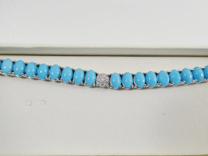 7 Inch Real 925 Sterling Silver Turquoise Tennis Bracelet