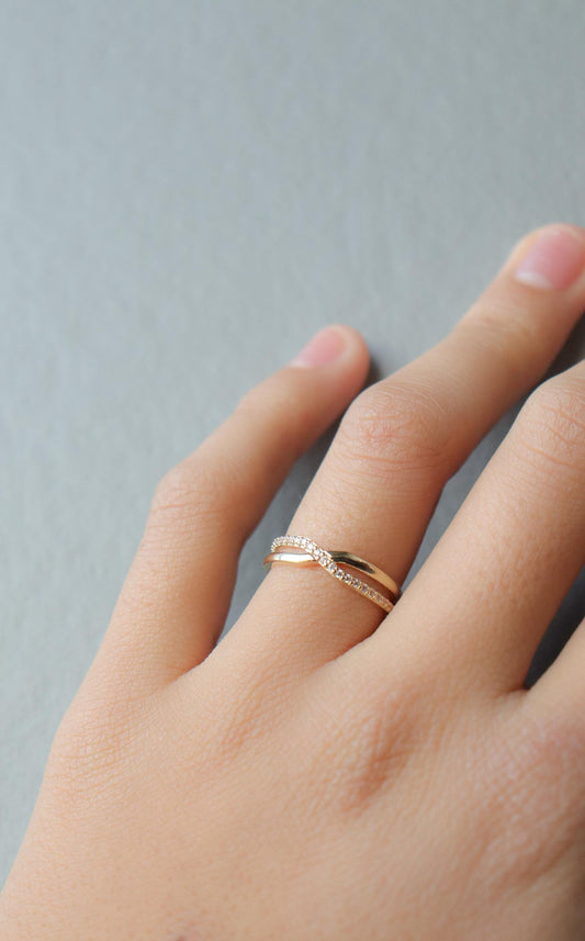 real 10k solid yellow gold women's classic micro pave setting ring