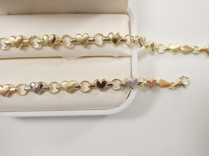 Real 10k Solid Yellow Gold 6 Inch Children/Women XO Heart Bracelet