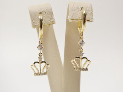 Real 10k Solid Yellow Gold Crown Hoop Huggie Earring