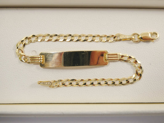 14K real solid yellow gold 6 inch curb link baby ID bracelet