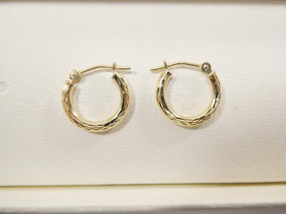 10k Real Solid Yellow Gold 2mm Tube Diamond Cut Hoop Earrings
