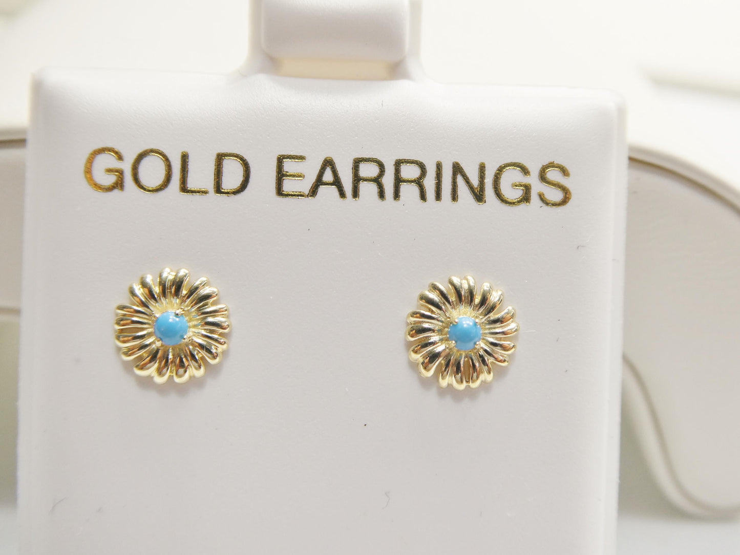 real 10k solid yellow gold turquoise floral push post earrings