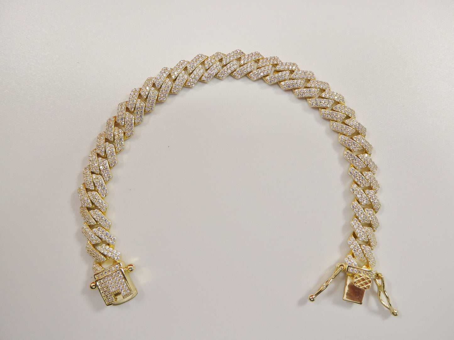 MEN LADIES 14k yellow gold color Monaco bracelet over real solid 925 sterling silver