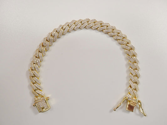 MEN LADIES 14k yellow gold color Monaco bracelet over real solid 925 sterling silver