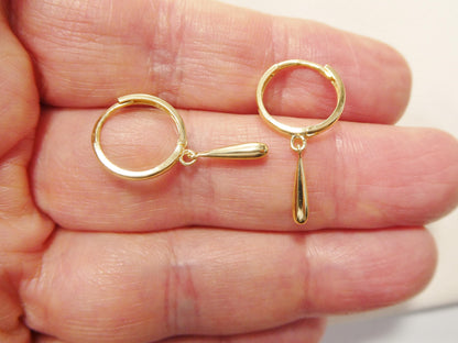 Real 10k Solid Yellow Gold Designer Teardrop Hoop Huggie Earring