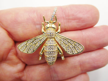 Real Solid 925 Sterling Silver Large Honey Bee Pendent