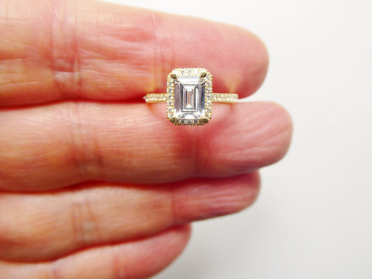 14k real solid yellow gold engagement emerald cut cubic zirconia ring