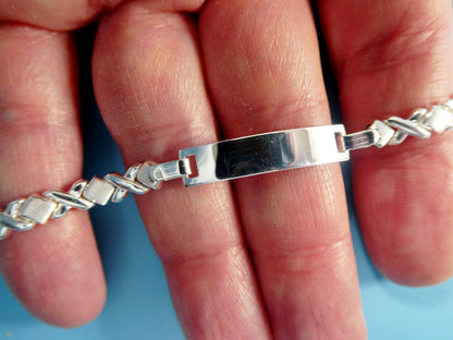 Real 925 Sterling Silver 6 Inch XOXO Naby ID Nracelet