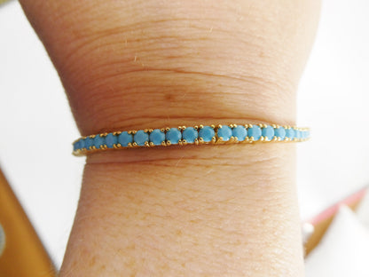 7 Inch 3mm/ 4mm Real 925 Sterling Silver Turquois Tennis Bracelet