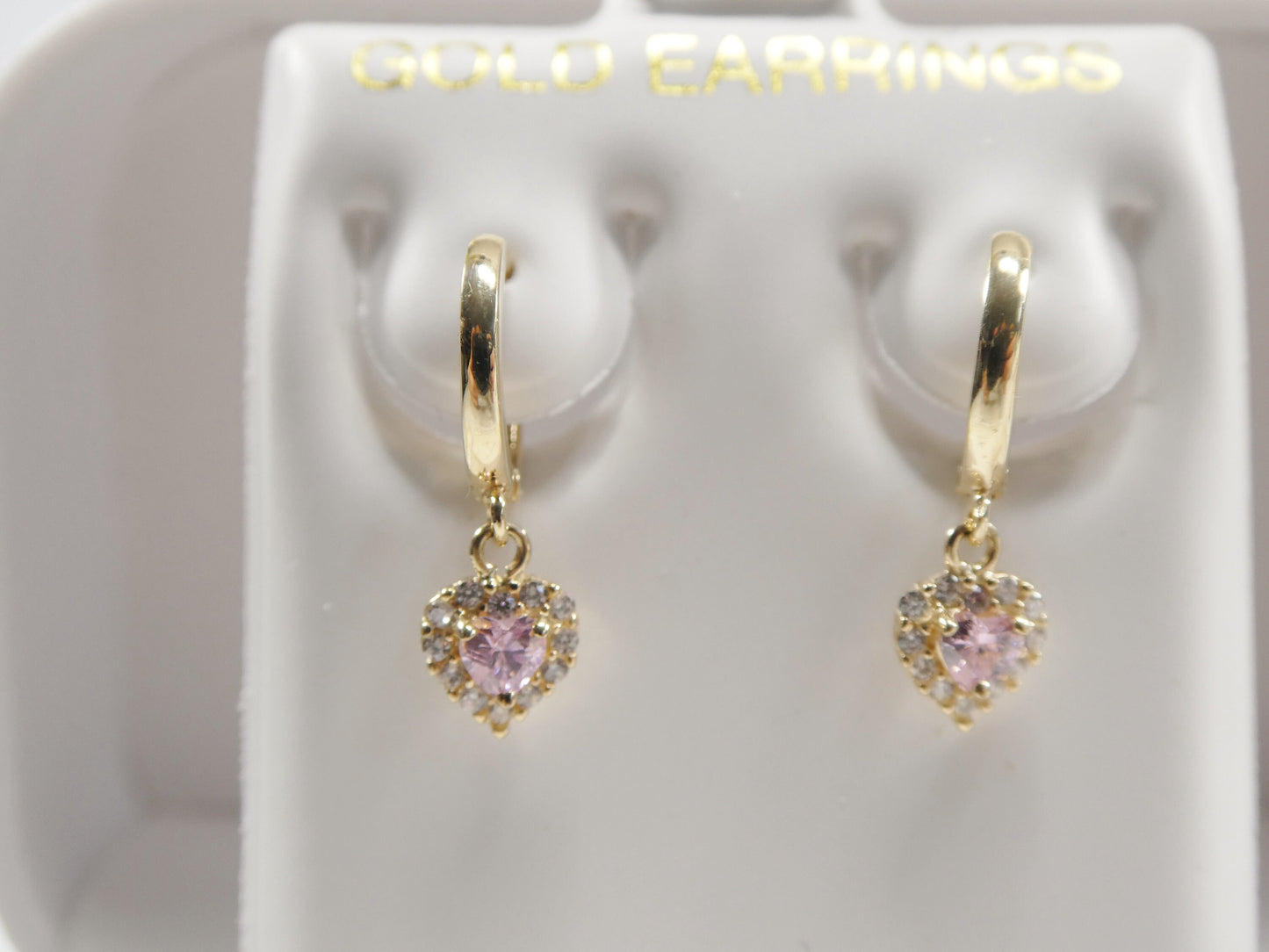 real 10k solid yellow gold birthstone color heart dangling hoop earrings
