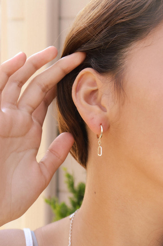 real 10k solid yellow gold paperclip drop huggie earring