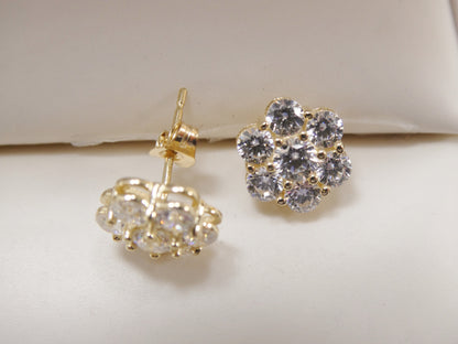 Real 10k Solid Yellow Gold 8mm Flower Push Post Stud Earrings