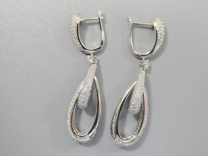 Real 925 Sterling Silver Micro Pave Setting 14k White Gold Color Finish Drop Earrings