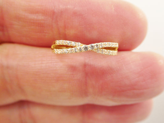 real 14k solid yellow gold women's classic micro pave setting pinky ring