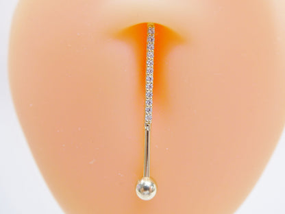 14k Real Solid Yellow Gold Straight Barbell Belly Button Ring Piercing