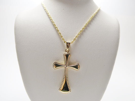 14k real solid yellow gold super high polish cross pendent and robe necklace