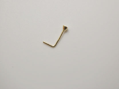 14k Real Solid Yellow Gold L SHAPE 1.5mm Round Stone Stud Nose Ring