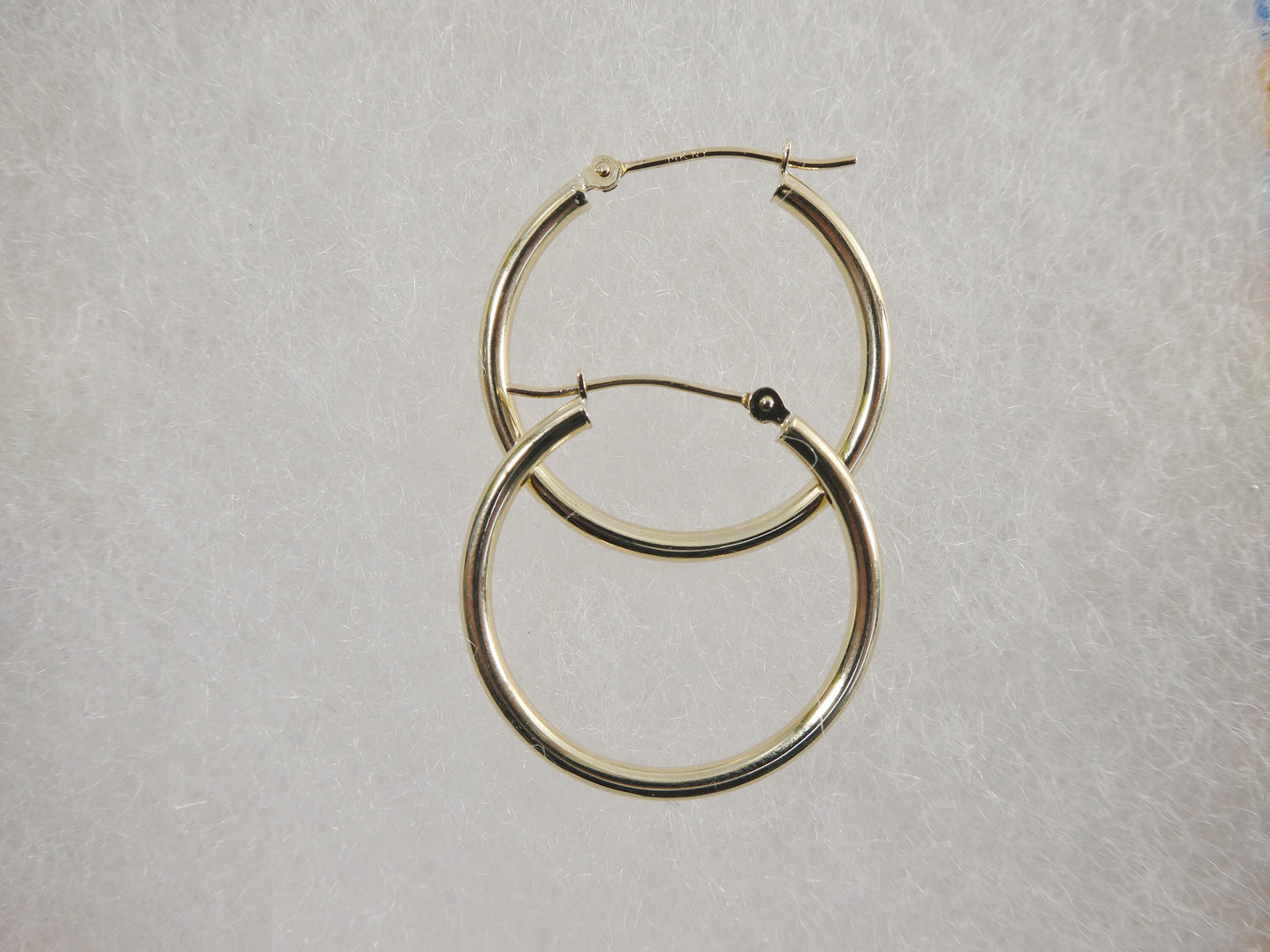 14K Solid Yellow Gold Hoop Earrings - High Polish, 25mm