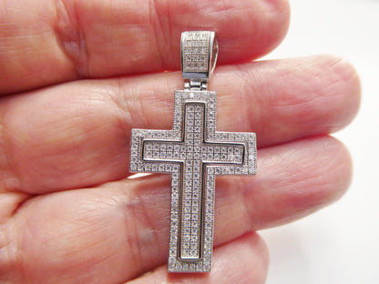 Real 925 Sterling Silver 22 Inch Flat Chain and Moissanite Cross Pendent Charm