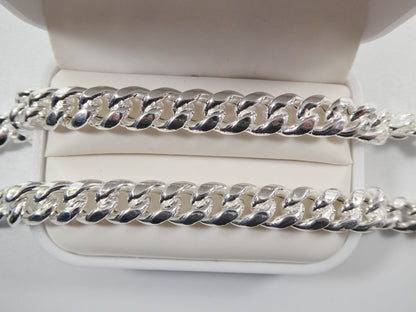 Real 9mm 925 Sterling Silver Miami  SEMI SOLID Link Chain Box Lock Clasp