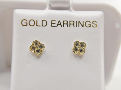 Real 10k Solid Yellow Gold Small Flower Push Post Stud Earrings