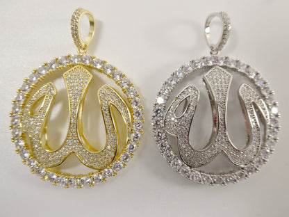 Real 925 Sterling Silver Large Muslim Allah Pendent Full ice Stone Charm