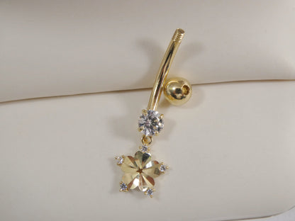 14k Real Solid Yellow Gold Elephant Dangling Belly Button Ring Piercing