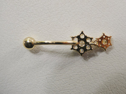 14k Real Solid Yellow Gold Flower Shaped Belly Button Ring Piercing