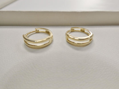 Real 10k Solid Yellow Gold Designer High Polish Hoop Huggie Earrings