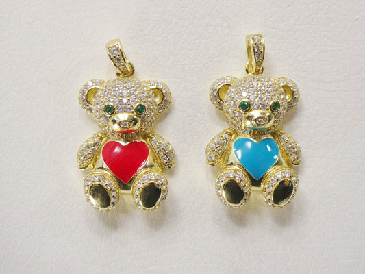 925 sterling silver enamel color teddy bear pendent set charm