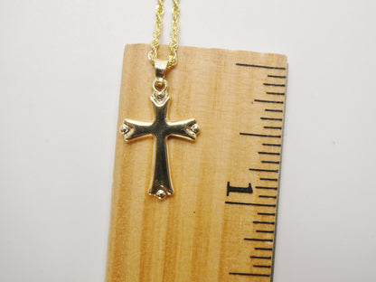 14k Real Solid Yellow Gold Super Polish Cross Pendent and Robe Necklace