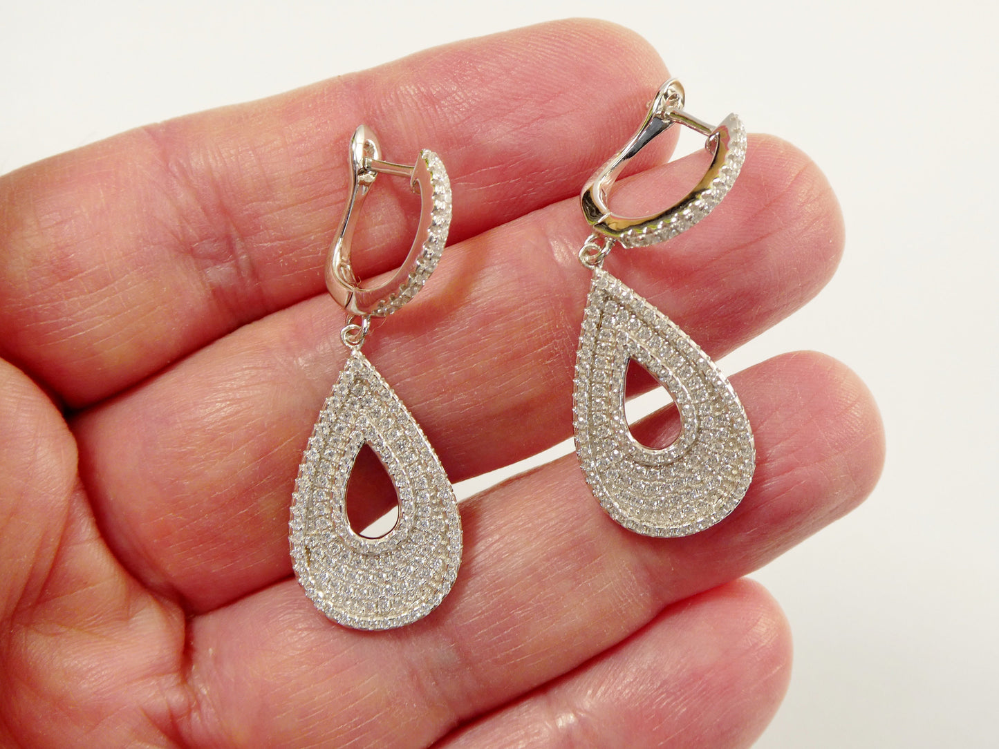 real 925 sterling silver micro pave setting 14k white gold color finish drop earrings