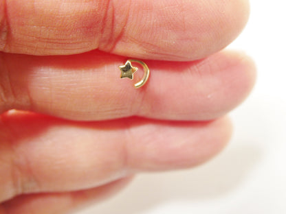 14k Real Solid Yellow Gold Twist Star Stud Nose Ring