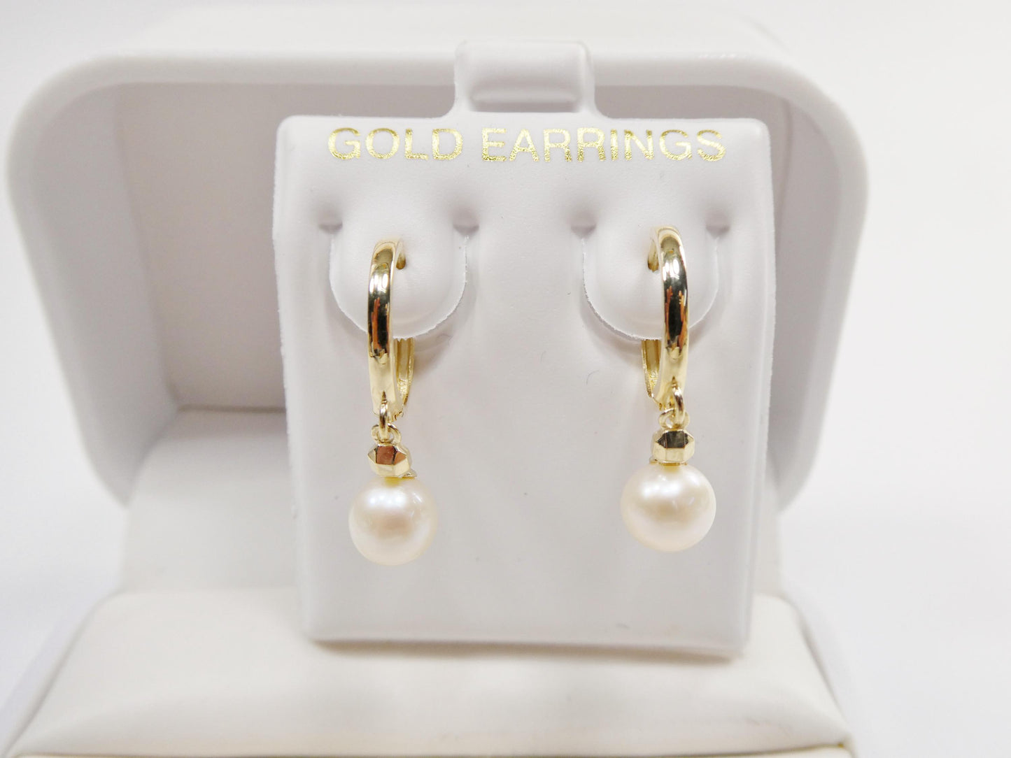 real 10k solid yellow gold cultured freshwater pearl hoop huggie earrings