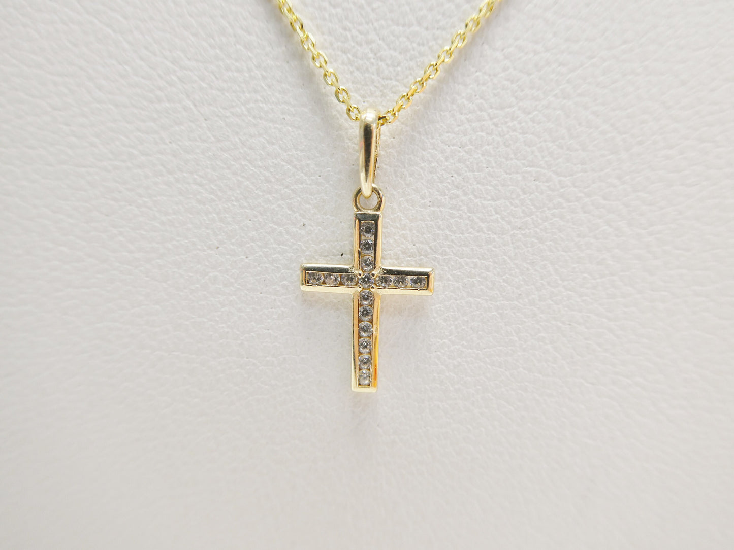 14k real solid yellow gold cross pendent and cable necklace