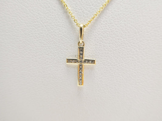 14k real solid yellow gold cross pendent and cable necklace