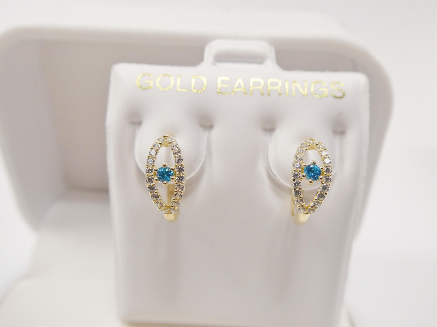 real 10k solid yellow gold evil eye hoop huggie earrings