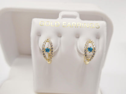 Real 10k Solid Yellow Gold Evil Eye Hoop Huggie Earrings