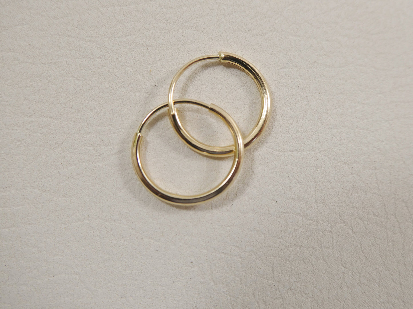 real 14k solid yellow gold 11.5mm endless small hoop lightweight hoop earrings
