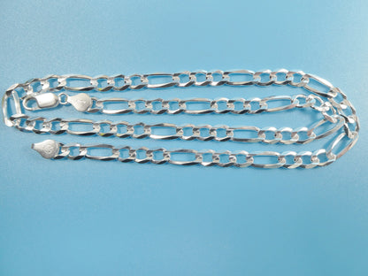 Real 925 Sterling Silver 6.4mm Italian Concave Figaro Solid Chain Lobster Lock Clasp