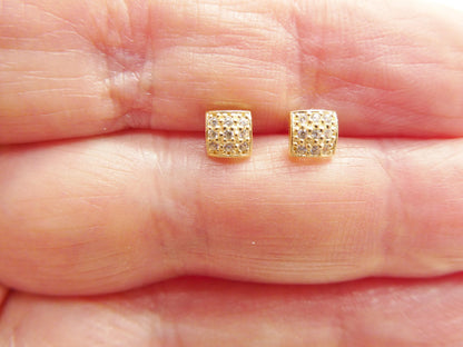 Real 10k Solid Yellow Gold Puff Square Push Post Stud Earrings