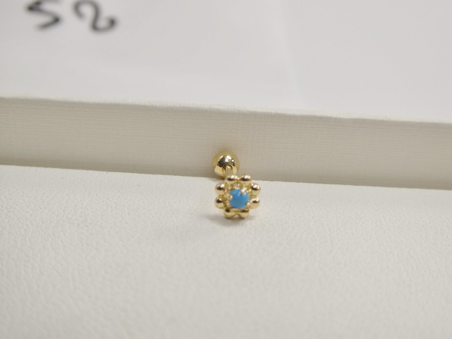 14k real solid yellow gold flower turquoise cartilage daith ring piercing