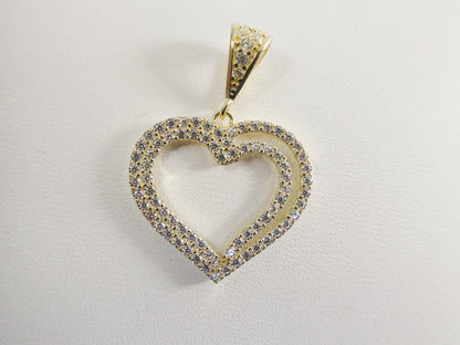 14k Real Solid Yellow Gold Full Stone Setting Heart Charm Pendent