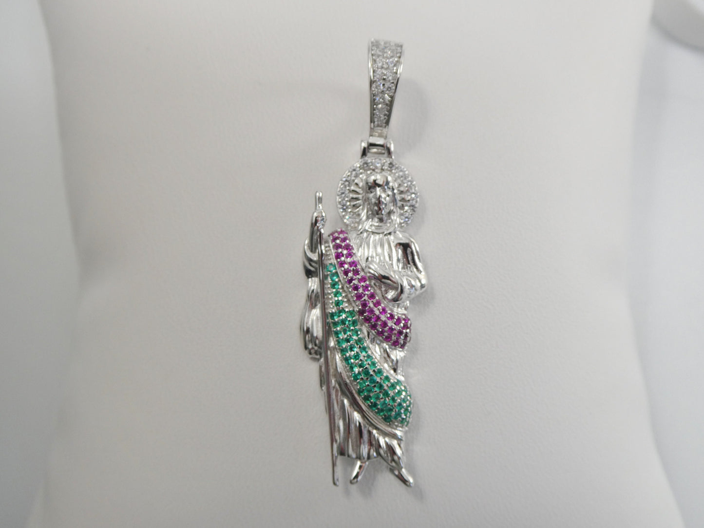real solid 925 sterling silver large color stone saint Jude pendent