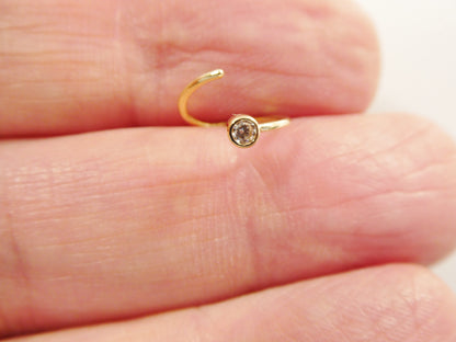 14k Real Solid Yellow Gold CZ Hoop Earring Cartilage Daith Ring Piercing