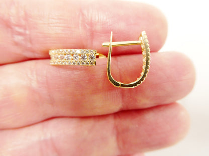 Real 10k Solid Yellow Gold Channel Set Birthstone French Hoop Earrings