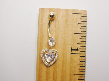 14k Real Solid Yellow Gold Large Heart Drop  Belly Button Ring Piercing